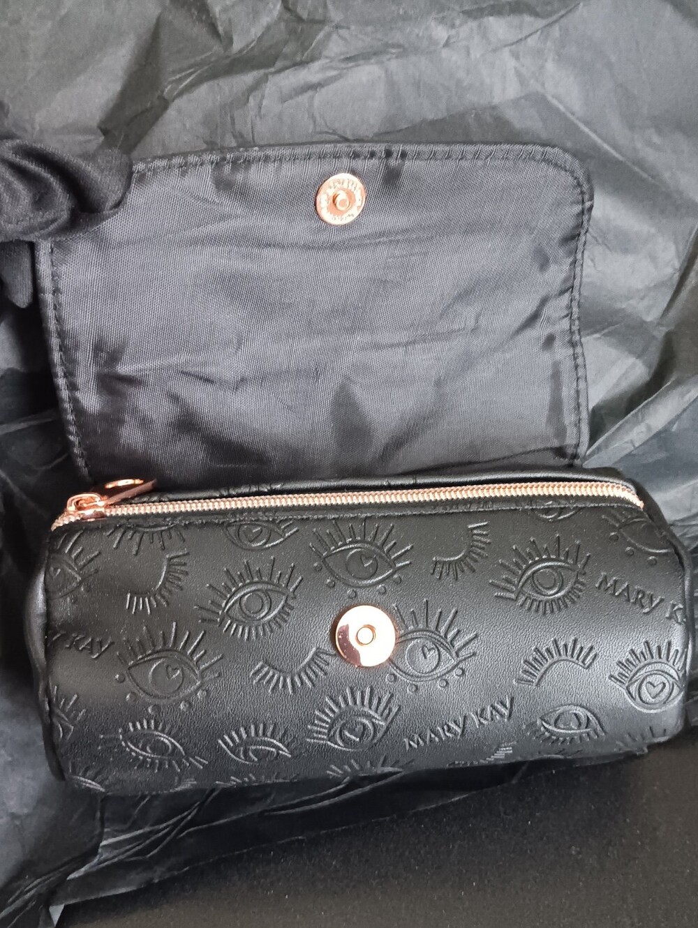 Mary Kay Embossed Eye-Pattern Makeup Bag.  Soft PU Leather.